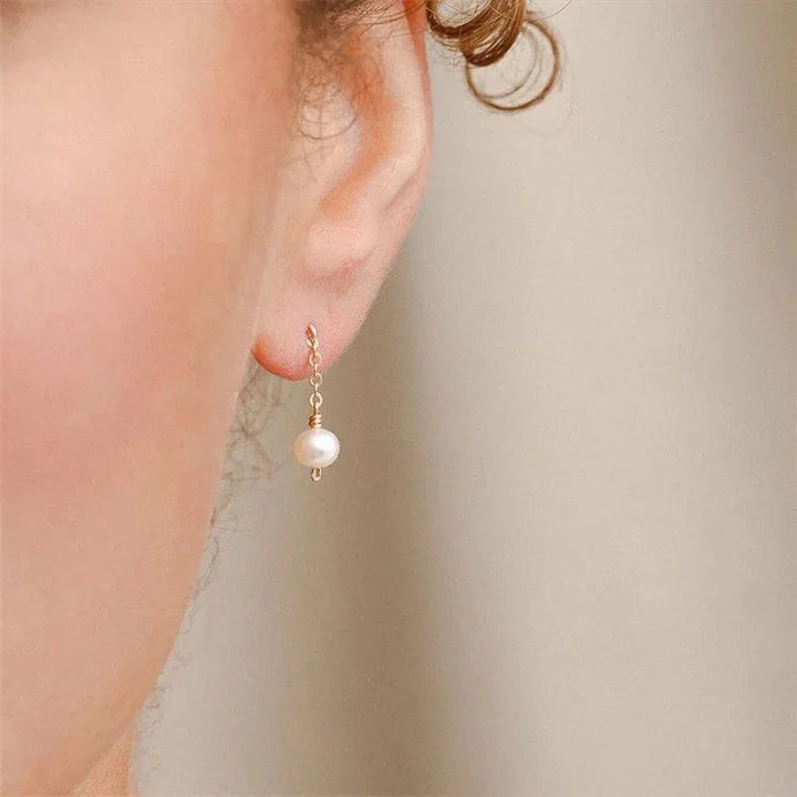 Gold-Plated Stainless Steel Faux Pearl Drop Earrings for Women