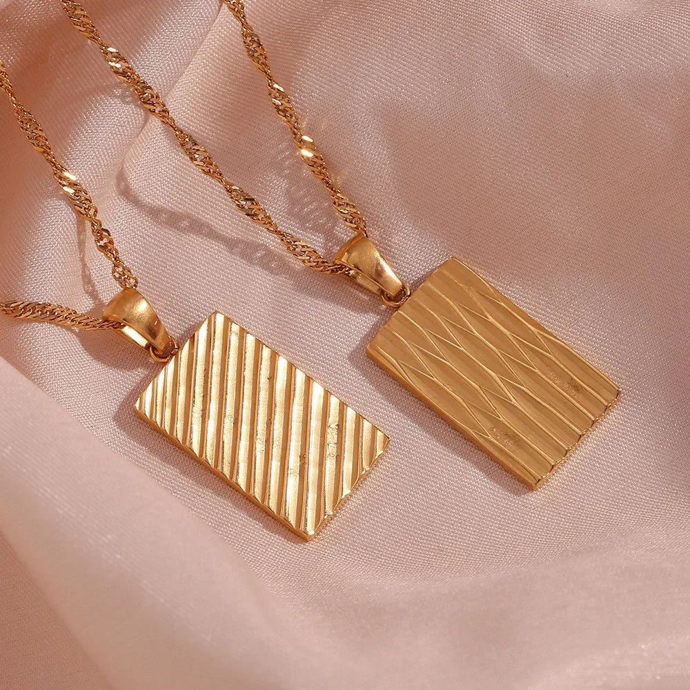 Gold-Plated Rectangular Pendant Necklace For Women