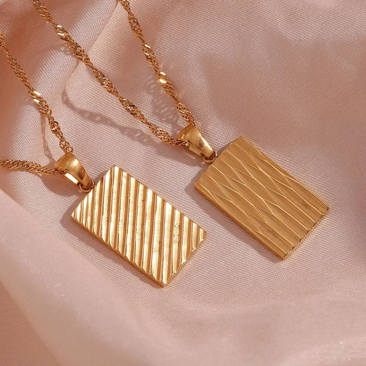 Gold-Plated Rectangular Pendant Necklace For Women