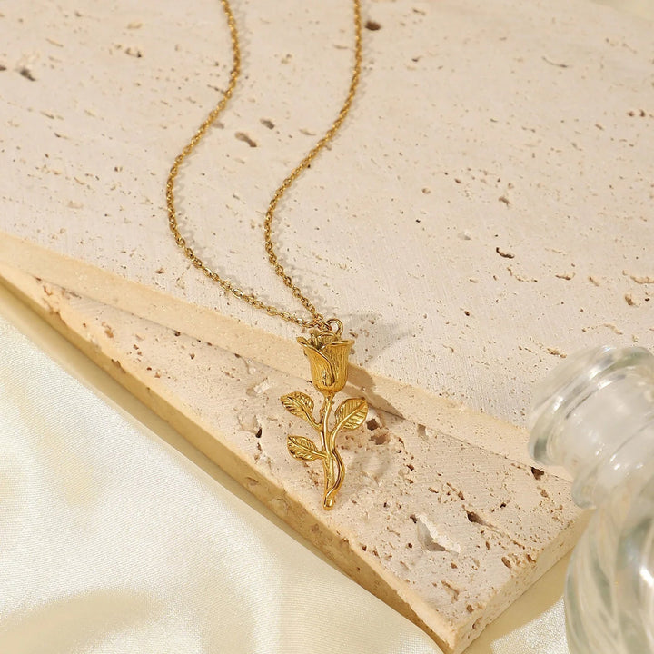 Gold-Plated Rose Pendant Necklace for Women