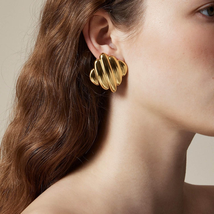 Gold-Plated Rippled Stud Earrings