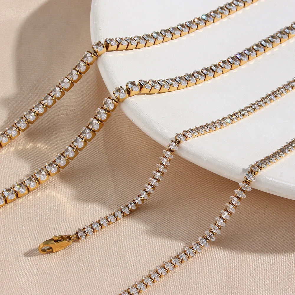 Gold-Plated Diamond Tennis Necklace For Women
