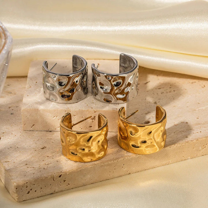 Gold-Plated Asymmetric Hoop Earrings with Waterproof Stainless Steel