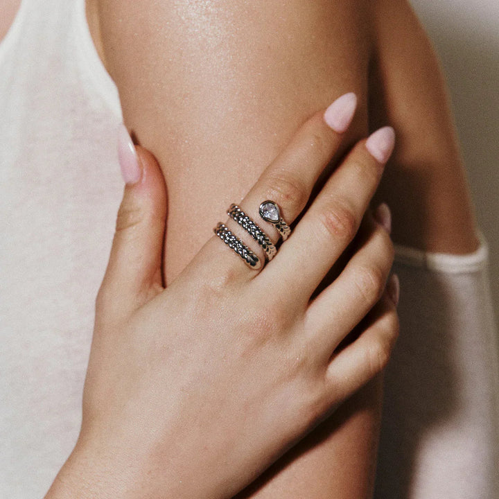 Gold-Plated Serpent Ring with Sparkling Diamond Simulant Accent