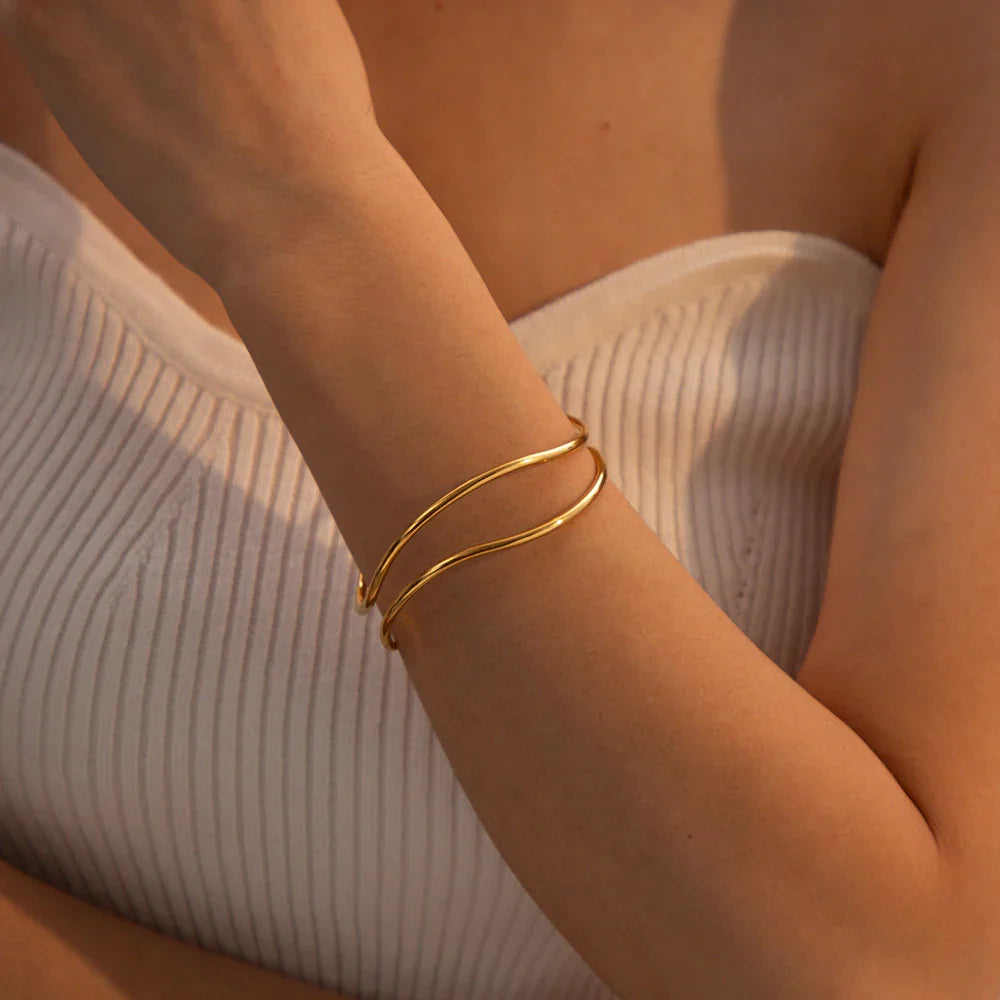 Gold-Plated Open Cuff Bracelet with Intertwining Design