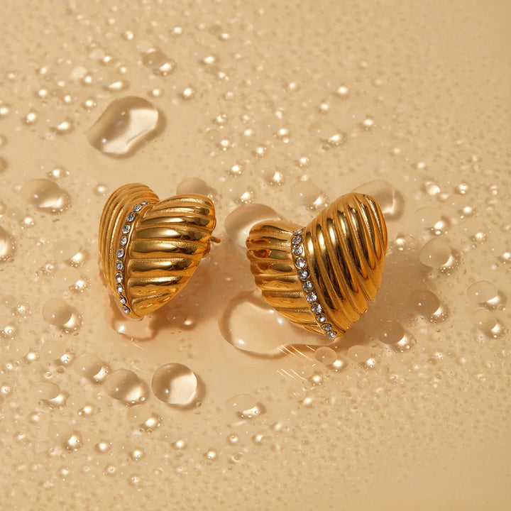 Gold-Plated Heart Earrings with Diamond Simulants