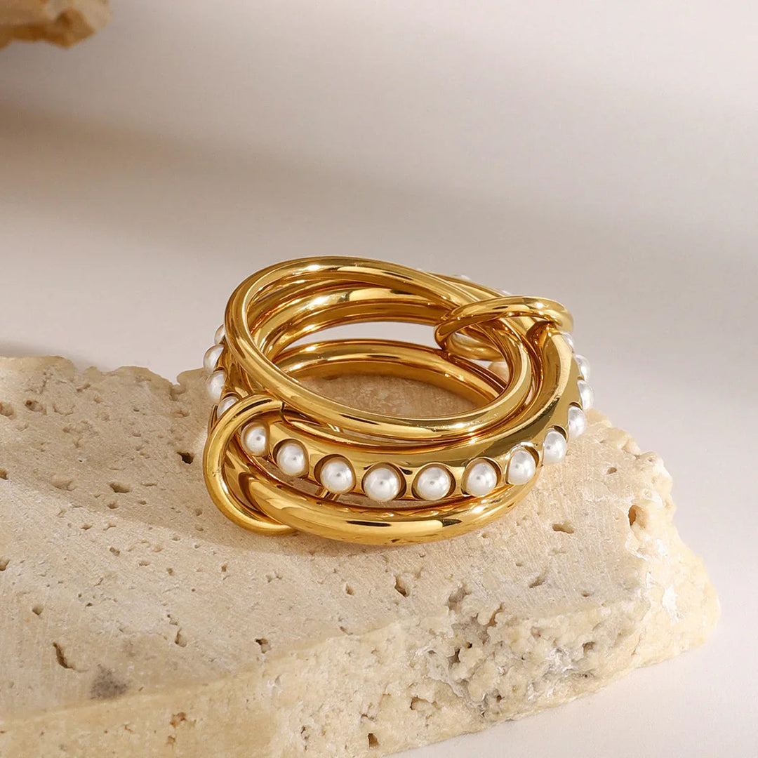 Gold-Plated Faux Pearl Stackable Ring for Women