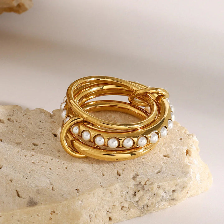 Gold-Plated Faux Pearl Stackable Ring for Women