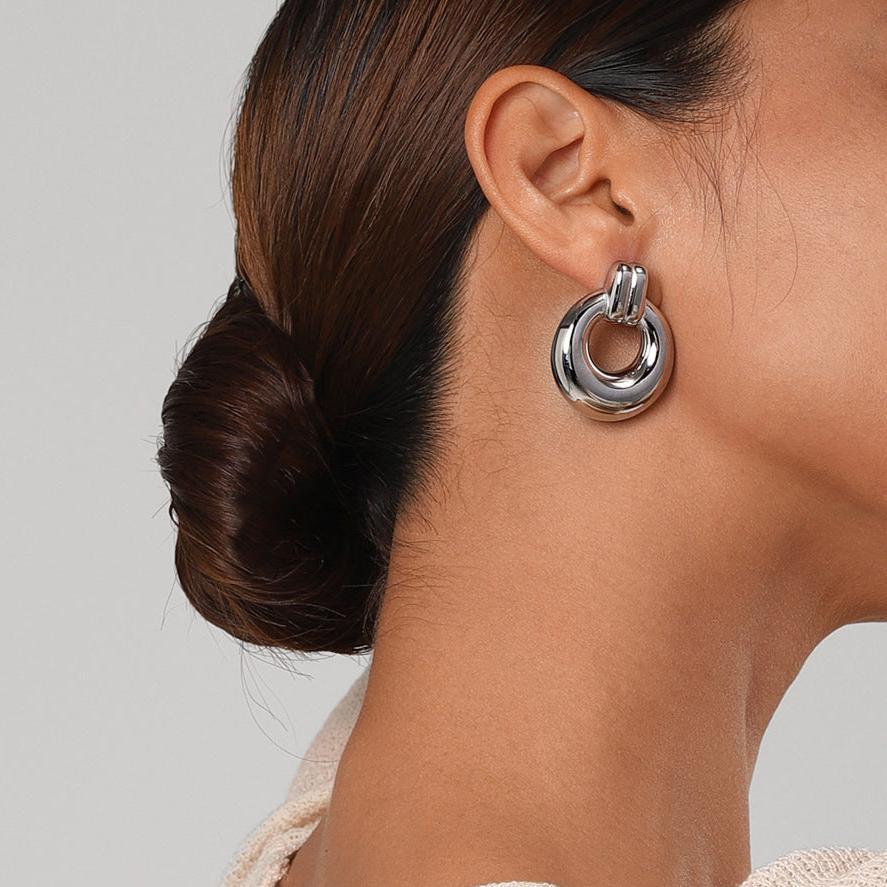 Silver-Plated Stainless Steel Hoop Earrings