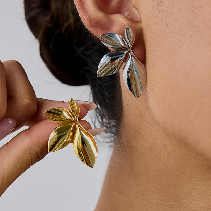 Gold Plated Statement Petal Stud Earrings