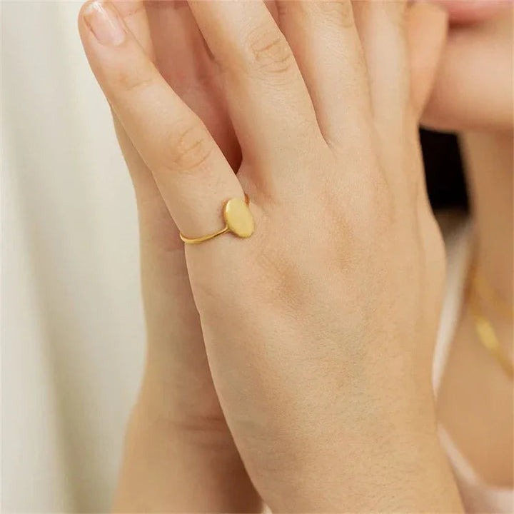 Gold-Plated Flat Oval Ring for Women