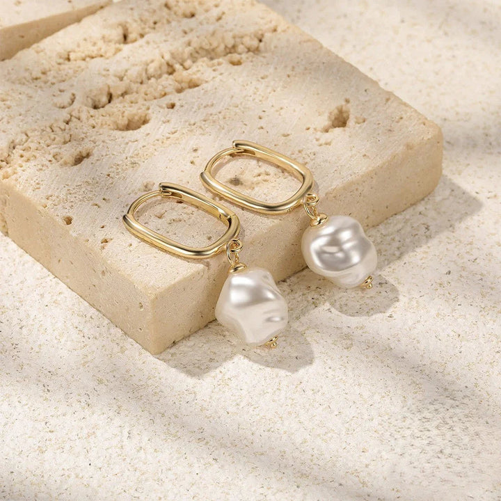 Gold-Plated Faux Pearl Drop Earrings for Women