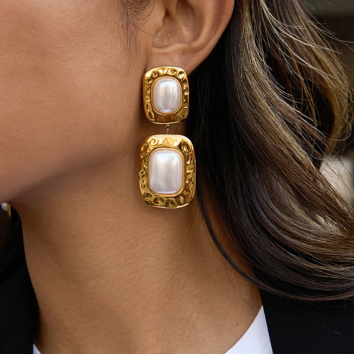 Gold-Plated Faux Pearl Drop Earrings for Women