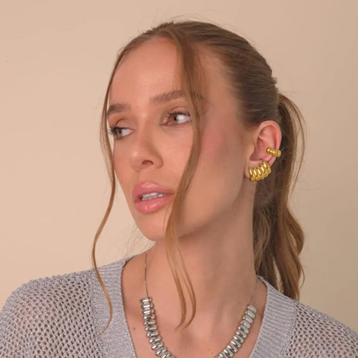 Gold-Plated Textured Huggie Earrings with Cluster Design
