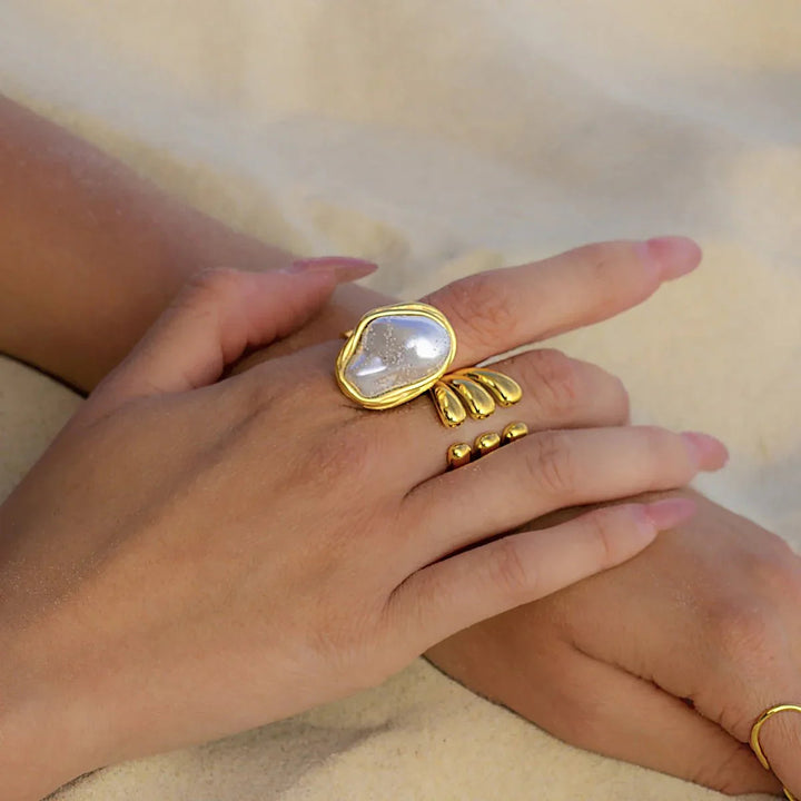 Gold-Plated Chunky Faux Pearl Ring