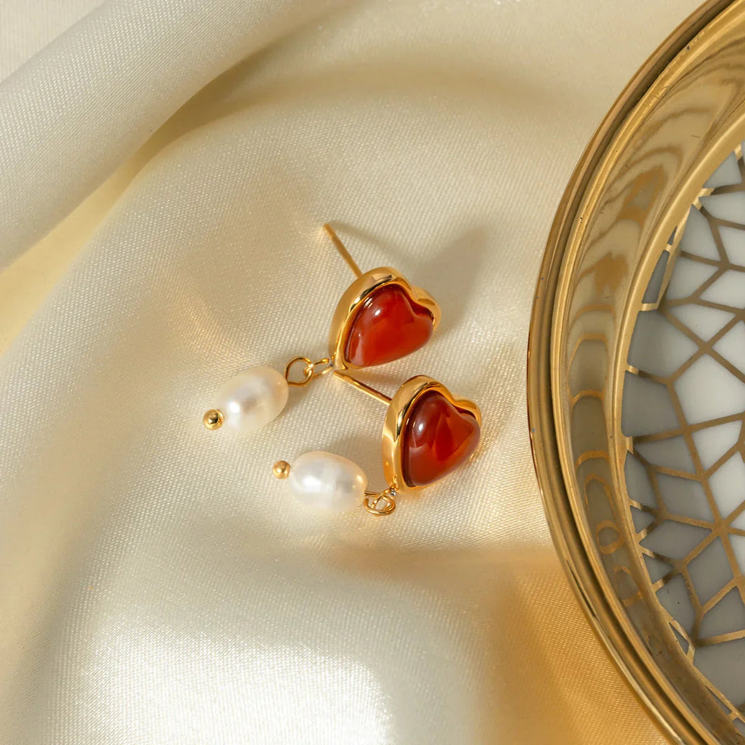 Gold-Plated Earrings Faux Pearl Heart Perfect for A Romantic Look