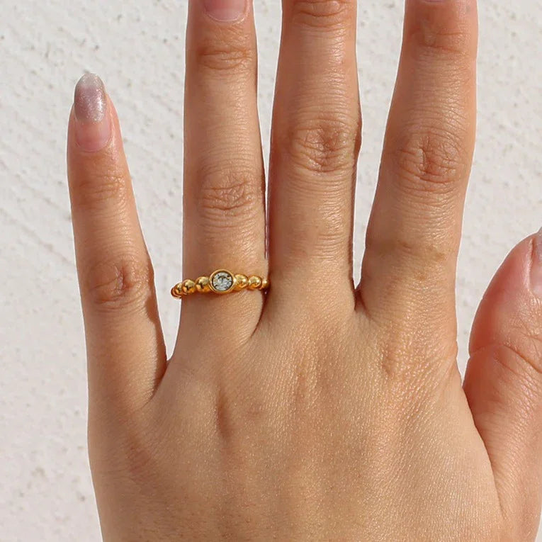 Gold-Plated Cubic Zirconia Beaded Ring for Women