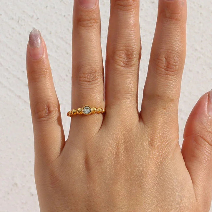 Gold-Plated Cubic Zirconia Beaded Ring for Women