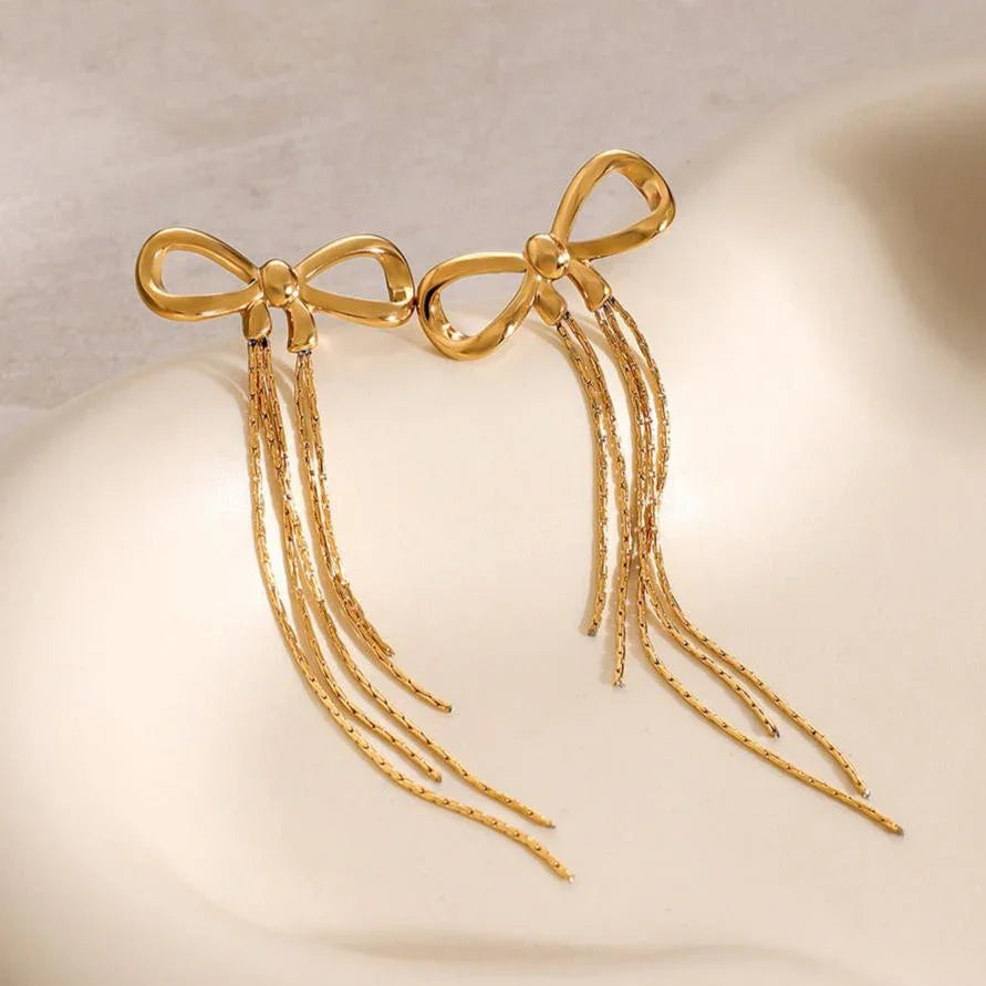 Gold-Plated Stainless Steel Bow Earrings