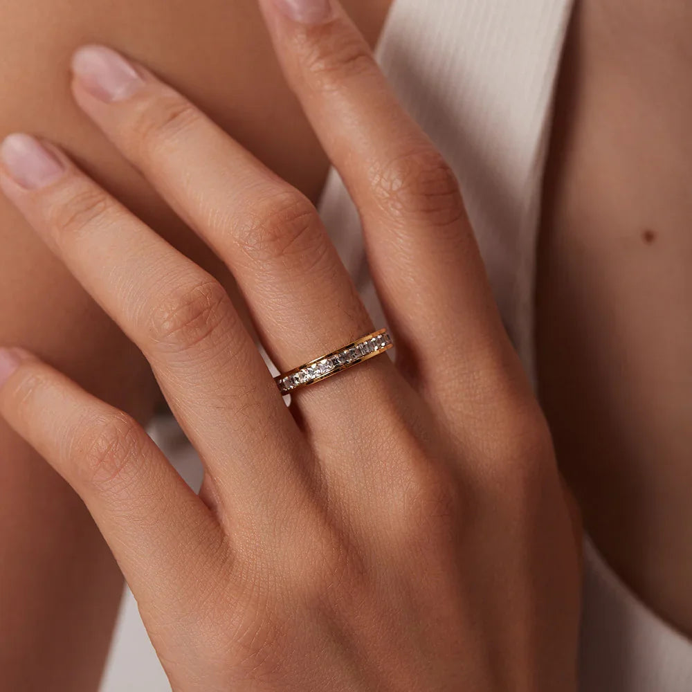Gold-Plated Cubic Zirconia Band Ring for Women