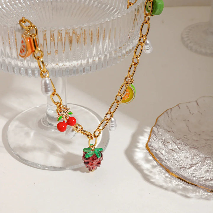 Gold-Plated Faux Pearl Charm Necklace for Women