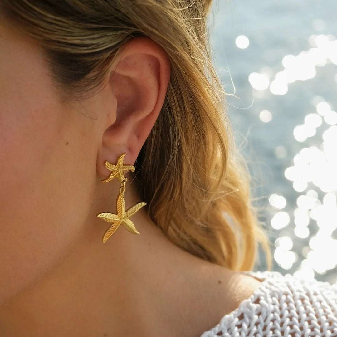 Gold-Plated Stainless Steel Starfish Drop Earrings