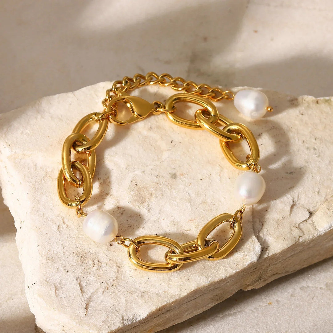 Gold-Plated Chunky Freshwater Pearl Bracelet