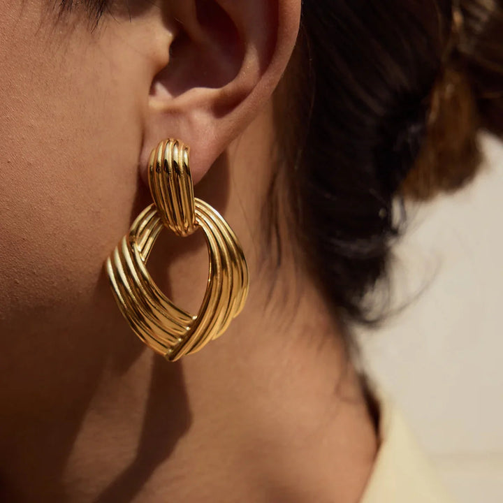 Gold Plated Stainless Steel Statement Drop Earrings for Women
