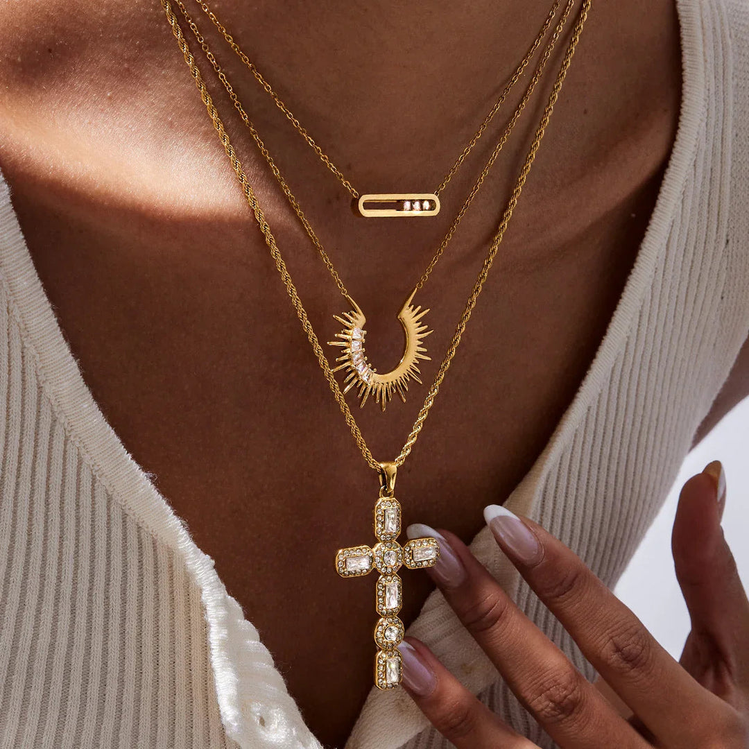 Gold Plated Cubic Zirconia Cross Pendant Necklace Women