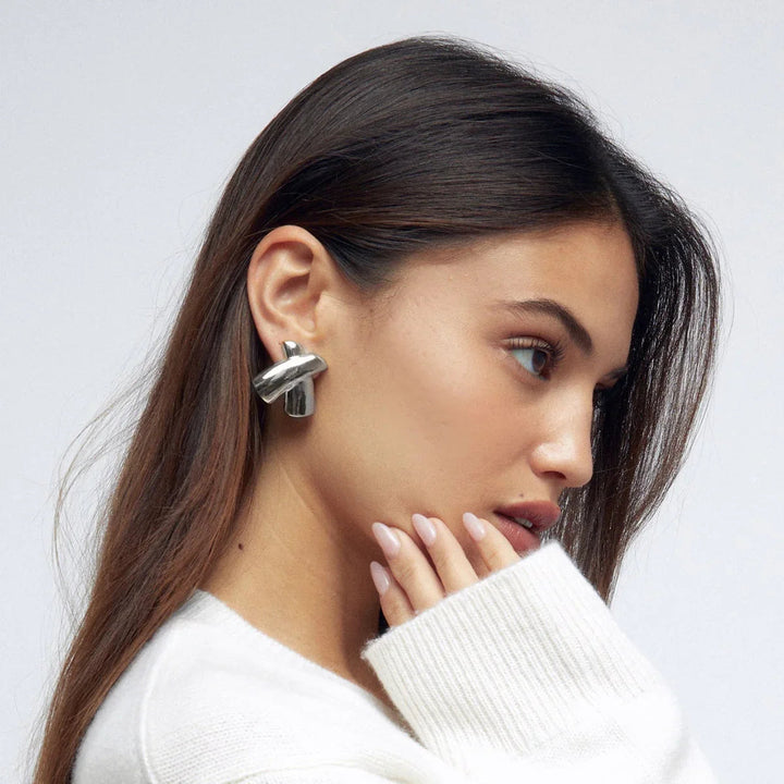 Gold-Plated Modern Intertwined Bar Earrings