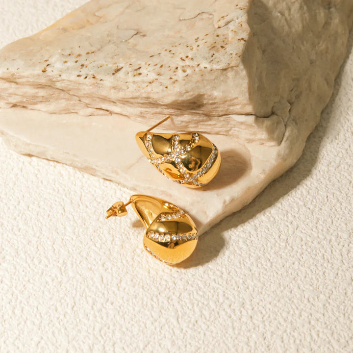 Gold-Plated Teardrop Earrings with Diamond Simulants