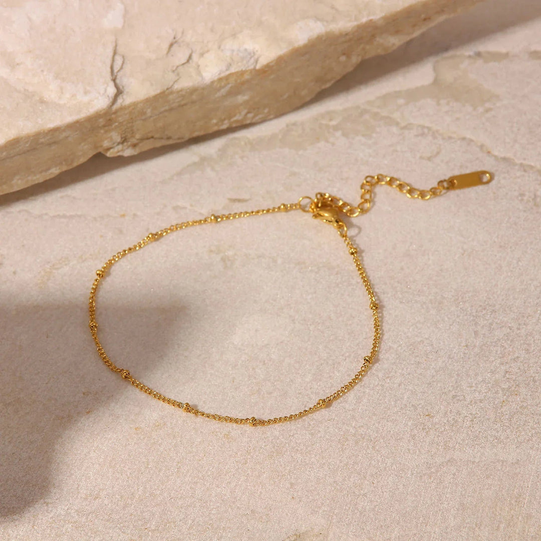 Gold-Plated Anklet with Cubic Zirconia Adjustable Waterproof