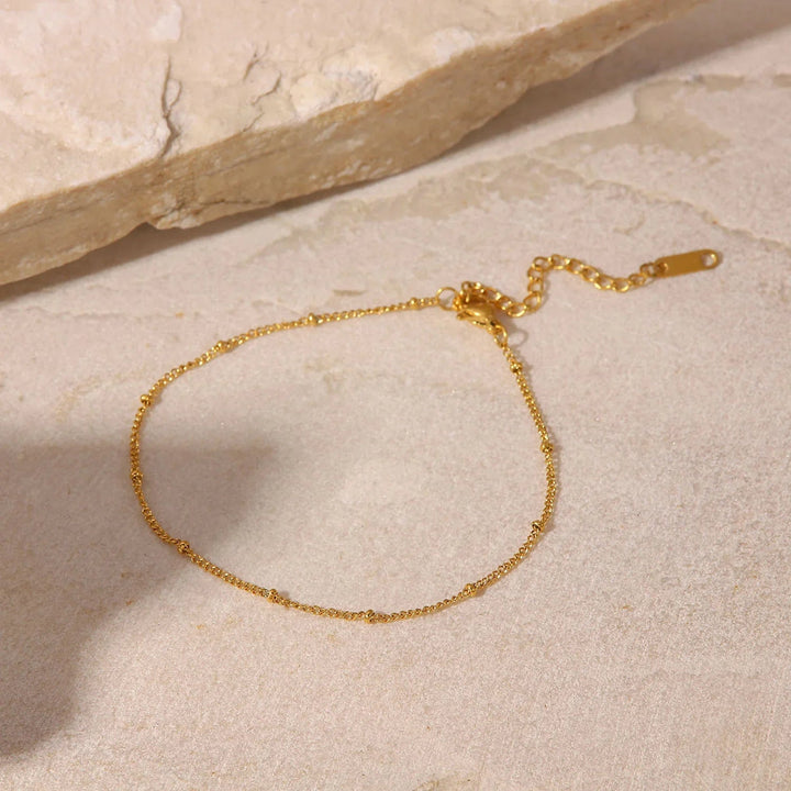 Gold-Plated Anklet with Cubic Zirconia Adjustable Waterproof