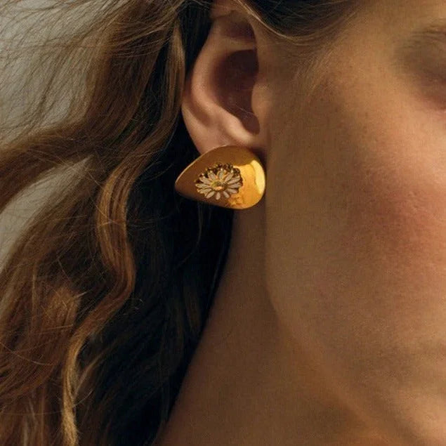 Gold-Plated Floral Stud Earrings for Women