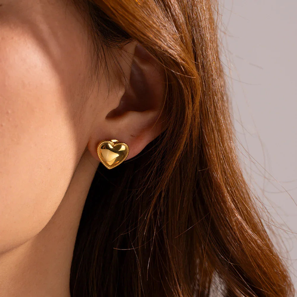 Gold-Plated Heart-Shaped Stud Earrings