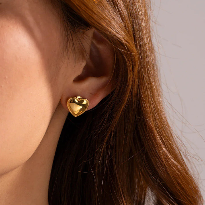 Gold-Plated Heart-Shaped Stud Earrings