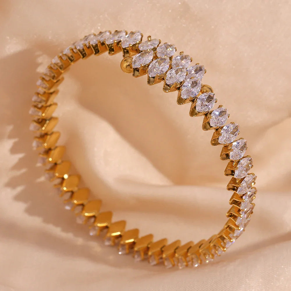 Gold-Plated CZ Statement Cuff Bracelet for Women