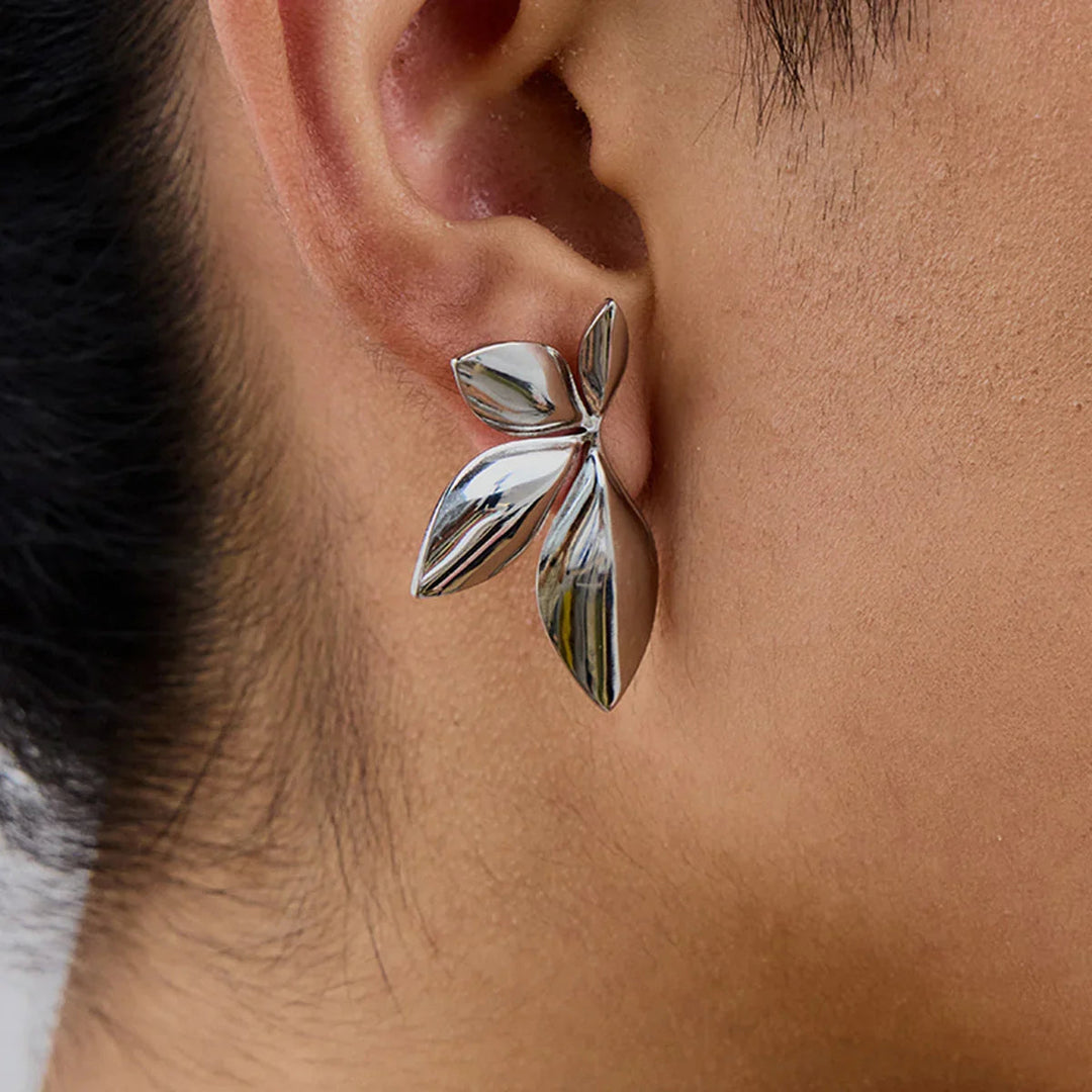 Gold Plated Statement Petal Stud Earrings