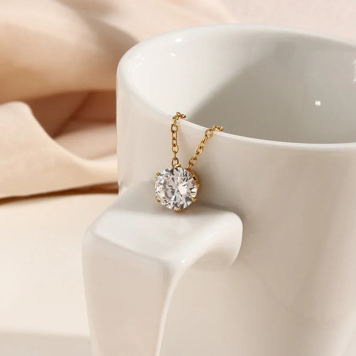 Gold-Tone CZ Solitaire Pendant Necklace