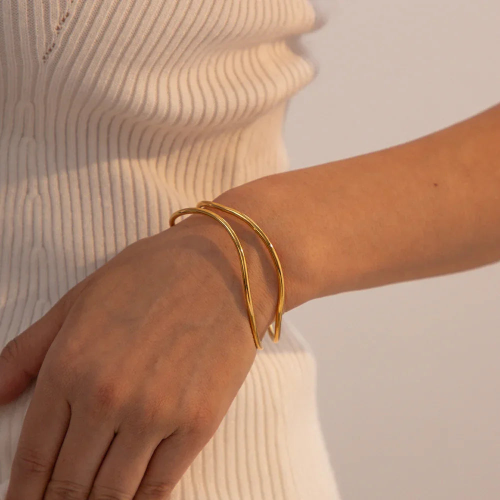 Gold-Plated Open Cuff Bracelet with Intertwining Design