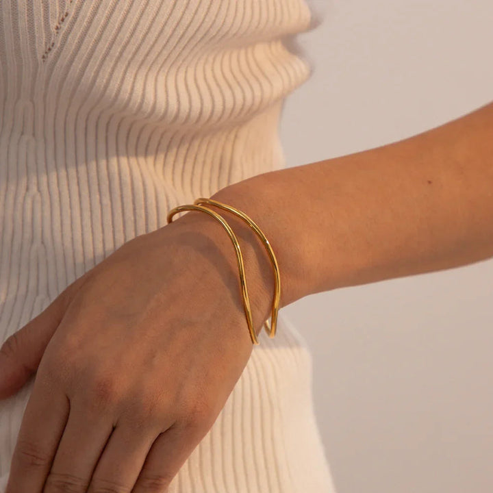 Gold-Plated Open Cuff Bracelet with Intertwining Design