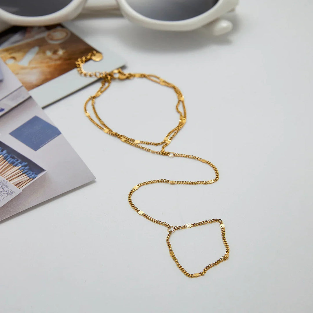 Gold Plated Stainless Steel Hand Chain Bracelet for Women