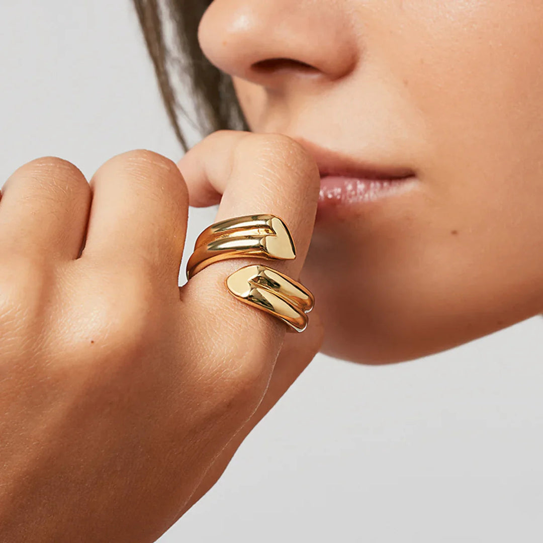 Gold Plated Statement Heart Twist Ring for Women