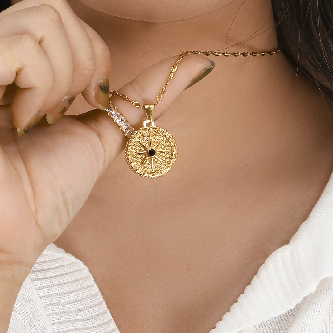 Gold-Plated Compass Pendant Necklace For Women