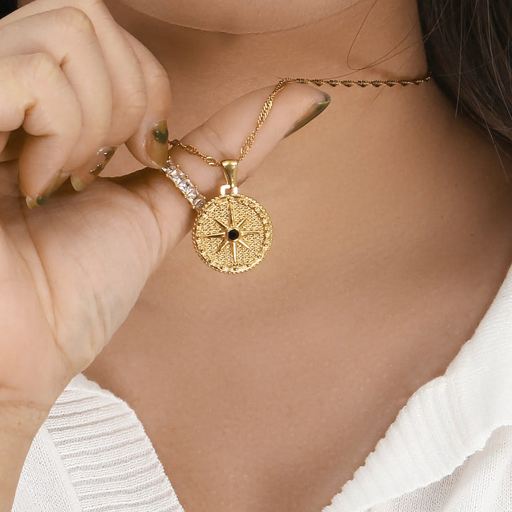 Gold-Plated Compass Pendant Necklace For Women