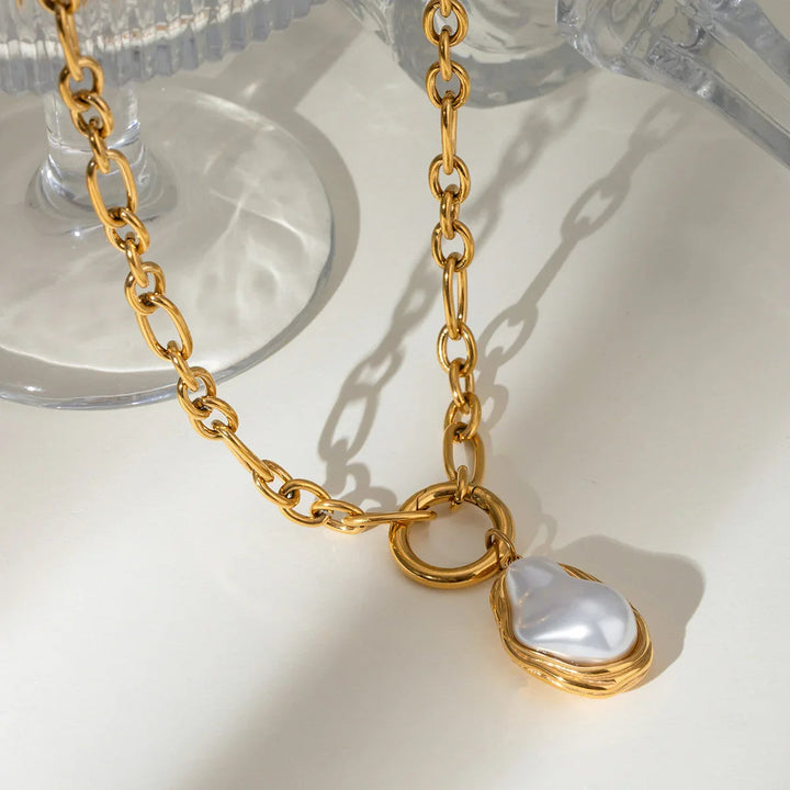Gold-Plated Faux Pearl Pendant Necklace for Women