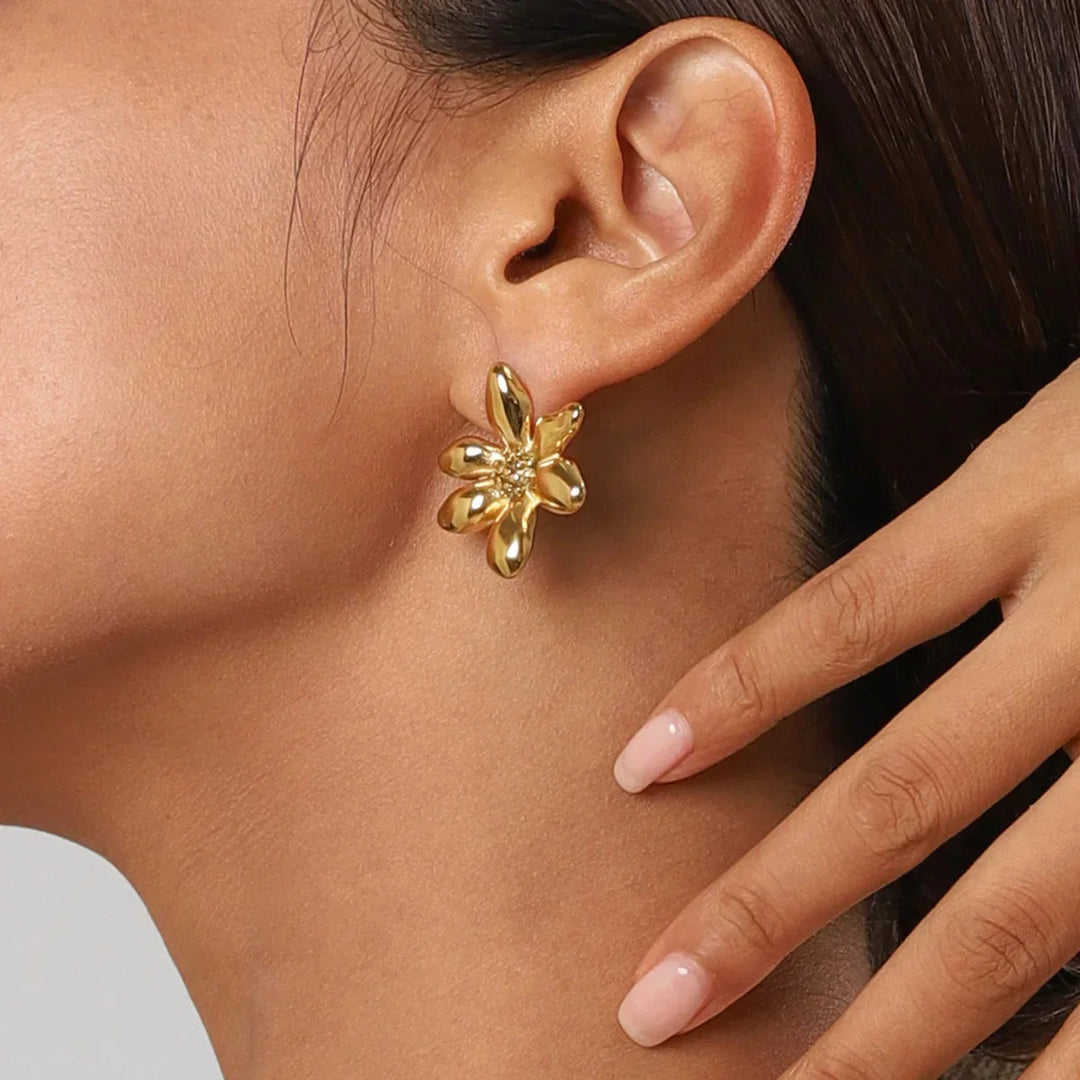 Gold-Plated Flower Petal Earrings