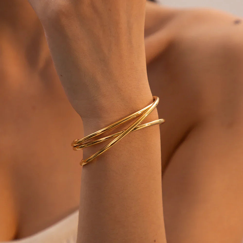 Gold-Plated Cuff Bracelet with Intertwining Bands