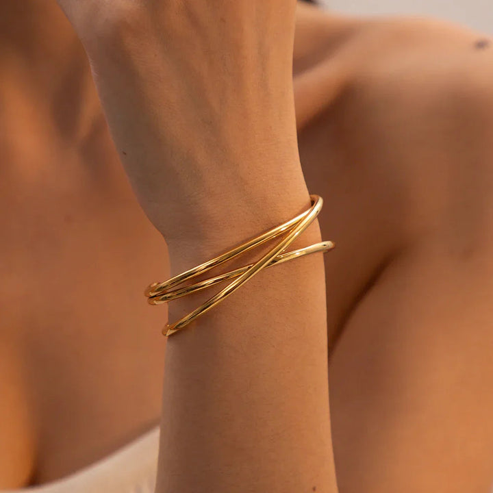 Gold-Plated Cuff Bracelet with Intertwining Bands