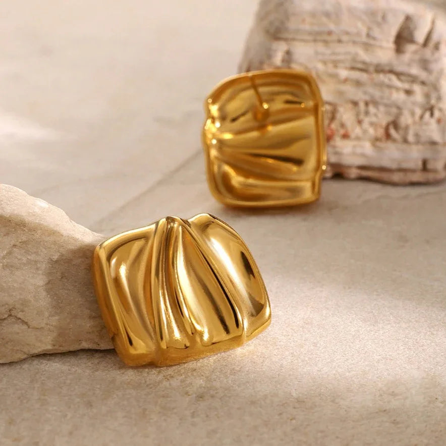 Gold-Plated Textured Stud Earrings for Women